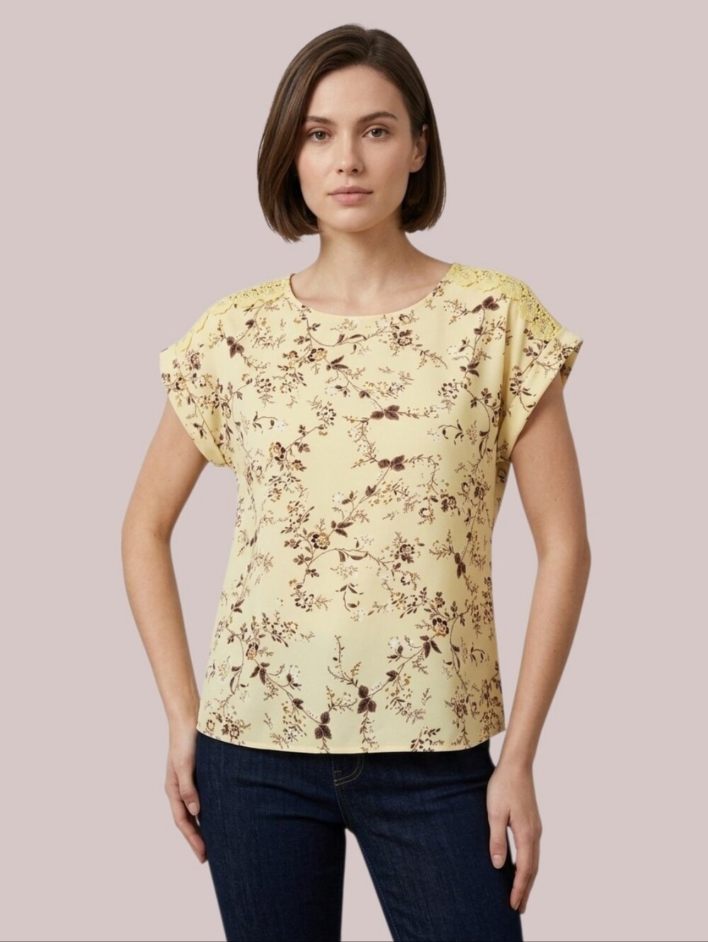 Ricki's Yellow Floral Lace Sleeve Top size Small